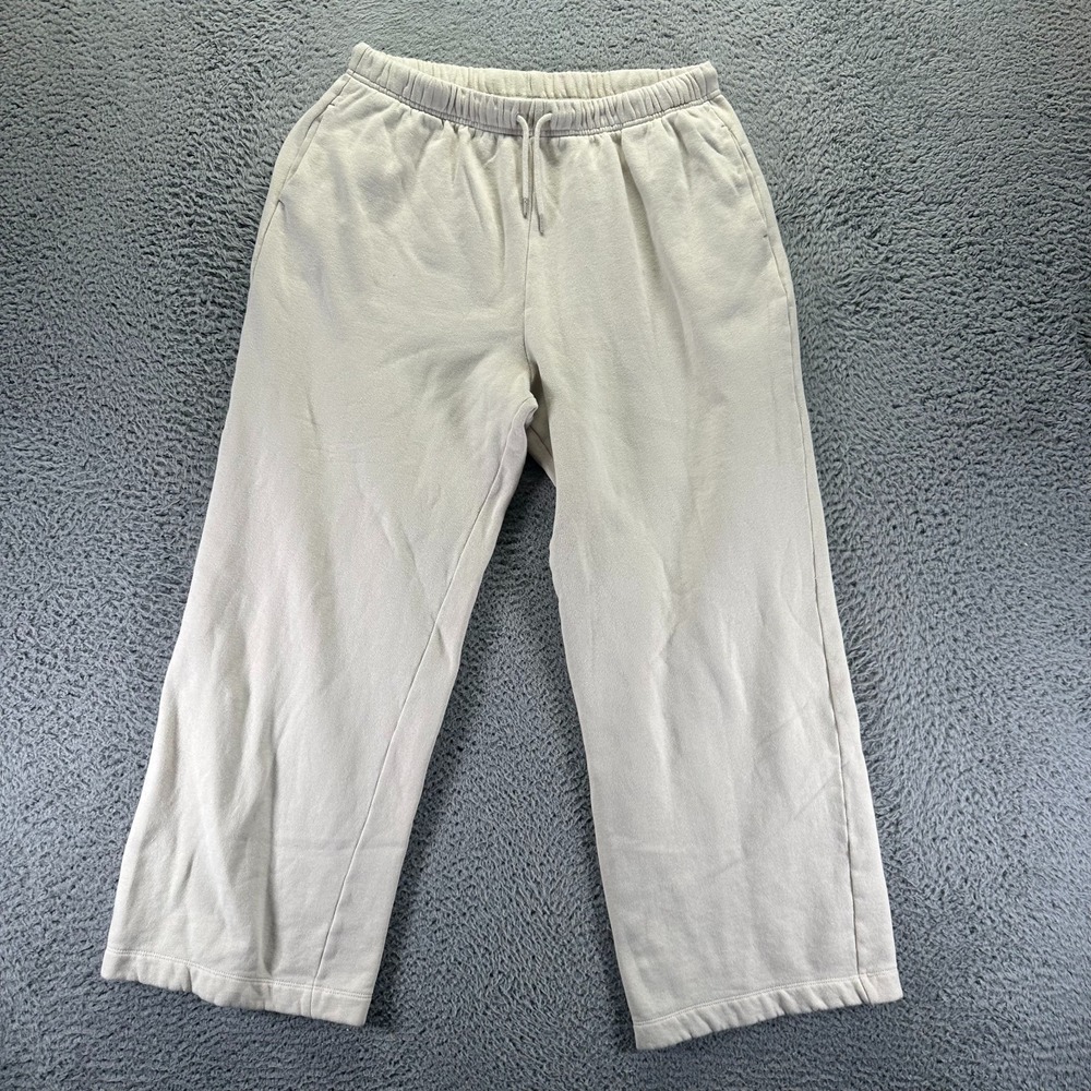 Old Navy Sweatpants Women's L Beige Cotton Straight Fleece Lined Workout Baggy